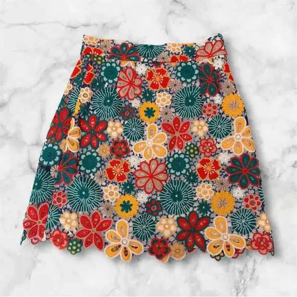 DOLCE & GABBANA MultiColor Floral Lace High Waist Mini Skirt Size 42/6 - Picture 1 of 7